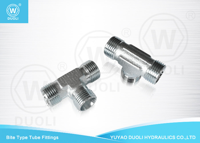 Metric Thread Bite Type Hydraulic Tee Fitting Steel Pipe Compression