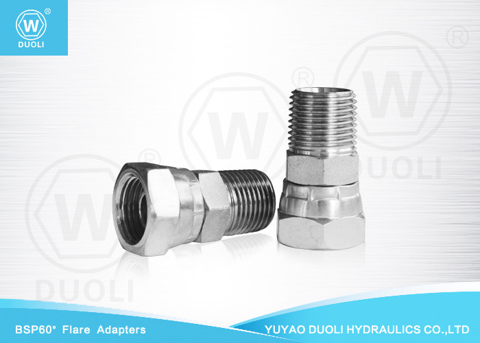 BSPT Male 60° Hydraulic Flare BSP Bulkhead Fittings , BSP Female Swivel Fitting Adaptor