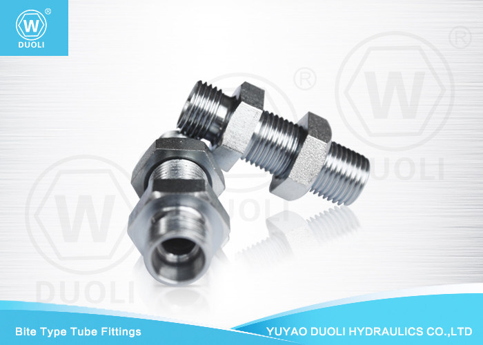 Steel 24 Degree H.T. Hydraulic Bulkhead Union Bite Type High Pressure