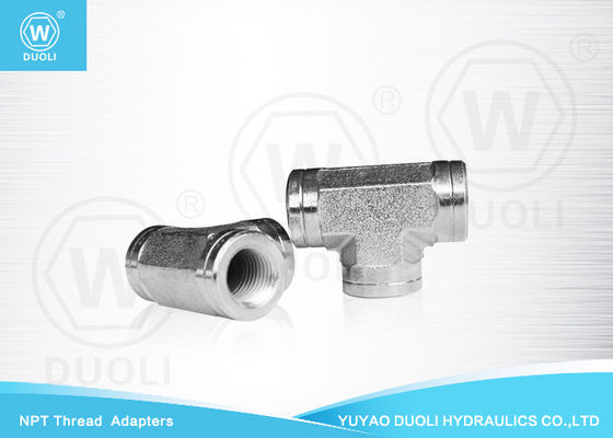 TEE NPT Female Thread Hydraulic Hose Connectors Fittings With White Zinc Plated