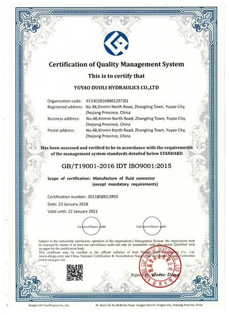 China YUYAO DUOLI HYDRAULICS CO.,LTD. Certification